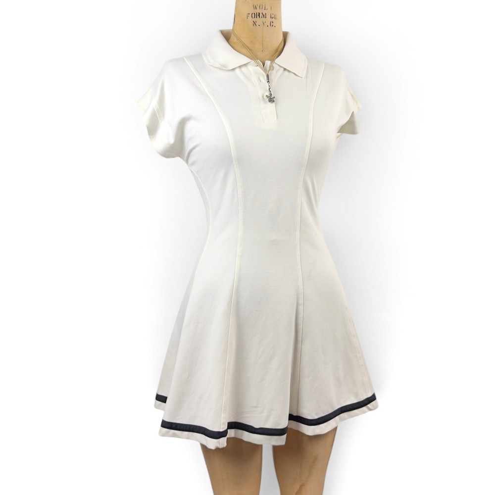 Y2K Prince White Tennis Polo Dress Navy Trim Tenniscore Preppy Sporty Size M